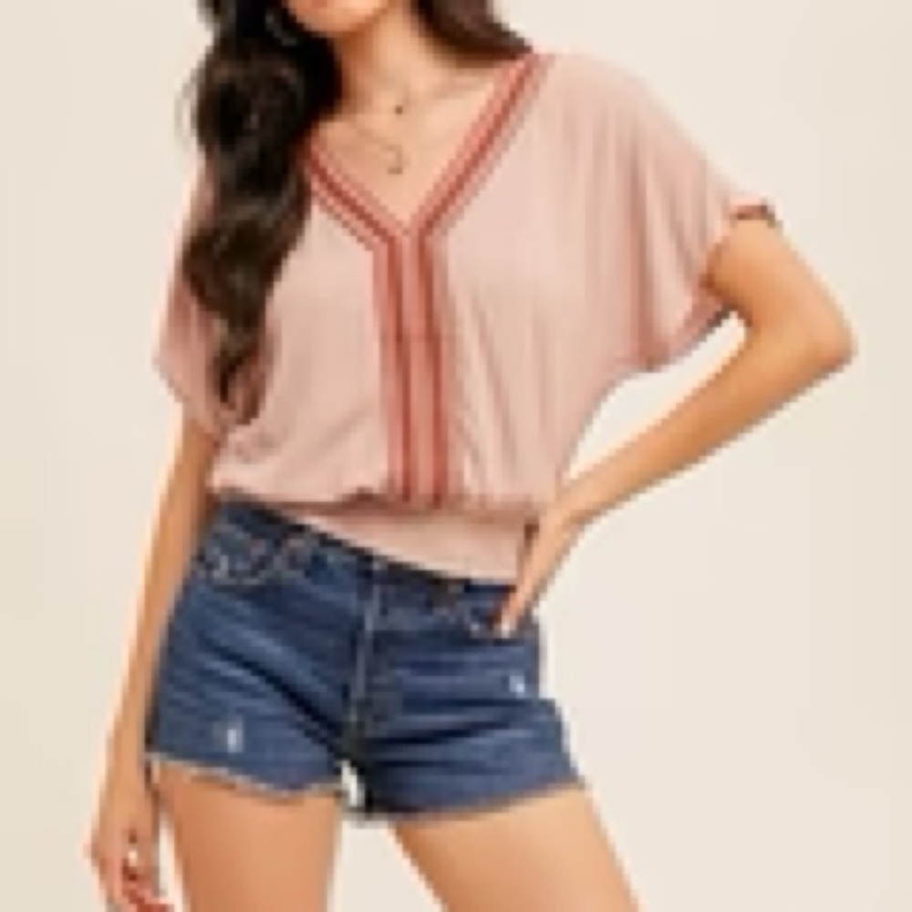NWT Hem & Thread Meryl Zig Zag Trimmed Kimono Sleeve Top Bohemian Style Blouse - Picture 10 of 15